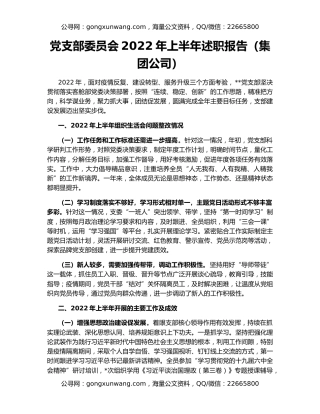 党支部委员会2022年上半年述职报告（集团公司）