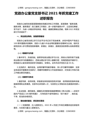 党政办公室党支部书记2021年抓党建工作述职报告