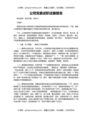 公司党委述职述廉报告