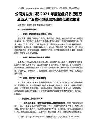 公司党总支书记2021年度党组织书记履行全面从严治党和抓基层党建责任述职报告