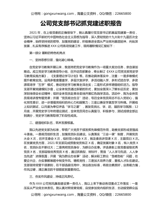 公司党支部书记抓党建述职报告