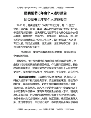 团委副书记年度个人述职报告