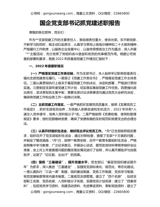 国企党支部书记抓党建述职报告