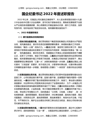 国企纪委书记2022年度述职报告