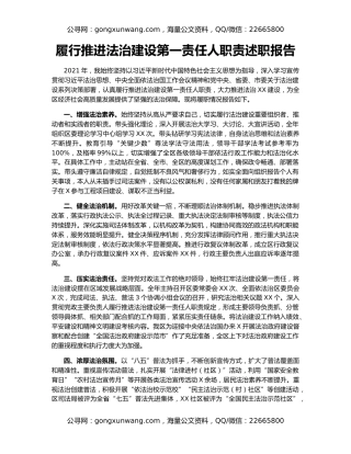 履行推进法治建设第一责任人职责述职报告