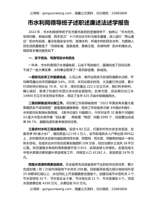 市水利局领导班子述职述廉述法述学报告