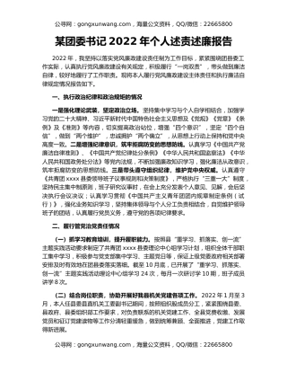 某团委书记2022年个人述责述廉报告