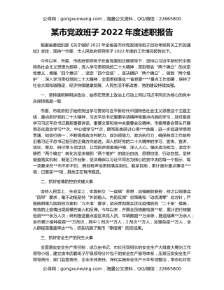 某市党政班子2022年度述职报告
