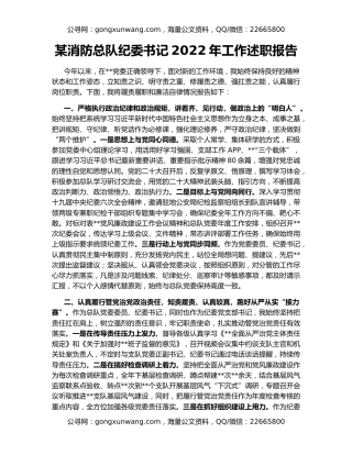 某消防总队纪委书记2022年工作述职报告