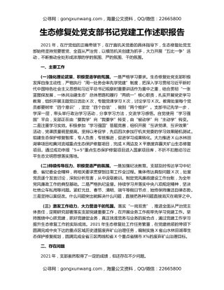 生态修复处党支部书记党建工作述职报告
