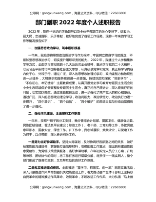 部门副职2022年度个人述职报告