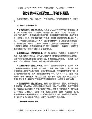 镇党委书记抓党建工作述职报告