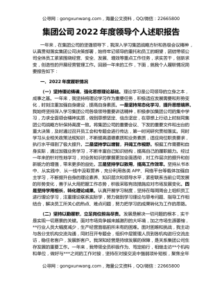 集团公司2022年度领导个人述职报告
