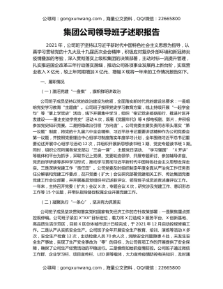 集团公司领导班子述职报告