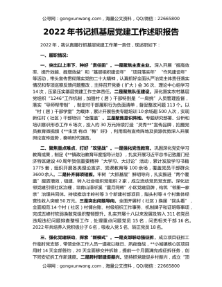 2022年书记抓基层党建工作述职报告