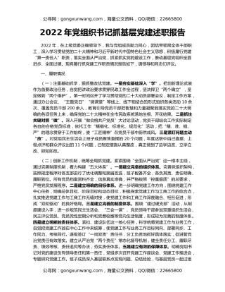 2022年党组织书记抓基层党建述职报告
