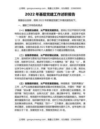 2022年基层党建工作述职报告