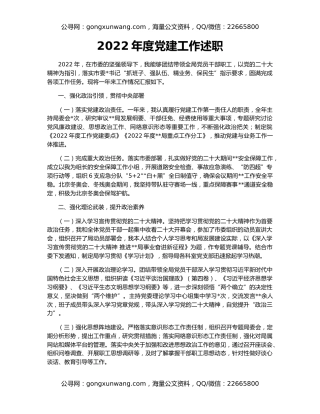 2022年度党建工作述职