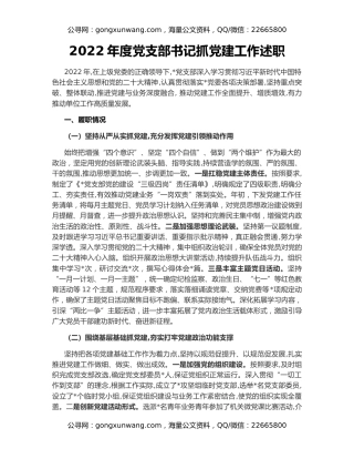 2022年度党支部书记抓党建工作述职