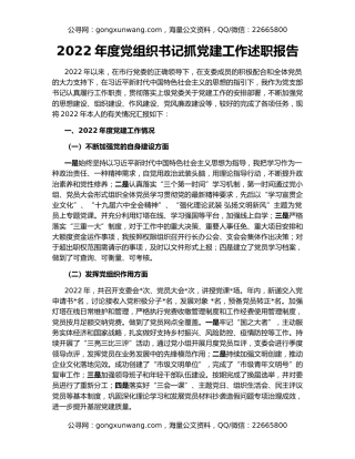 2022年度党组织书记抓党建工作述职报告