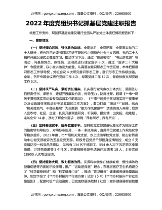 2022年度党组织书记抓基层党建述职报告