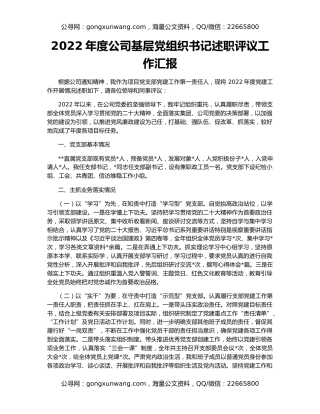 2022年度公司基层党组织书记述职评议工作汇报