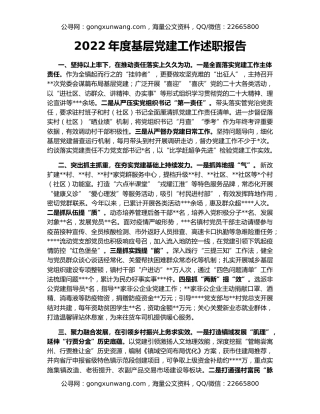 2022年度基层党建工作述职报告