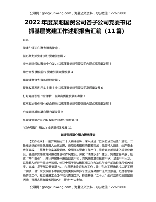 2022年度某地国资公司各子公司党委书记抓基层党建工作述职报告汇编（11篇）