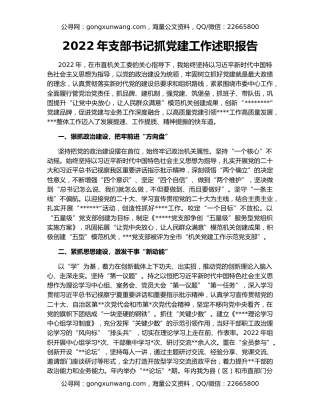 2022年支部书记抓党建工作述职报告