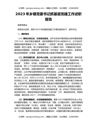 2023年乡镇党委书记抓基层党建工作述职报告