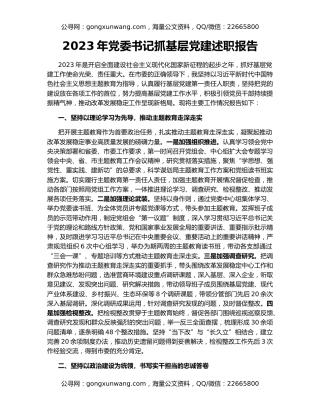 2023年党委书记抓基层党建述职报告