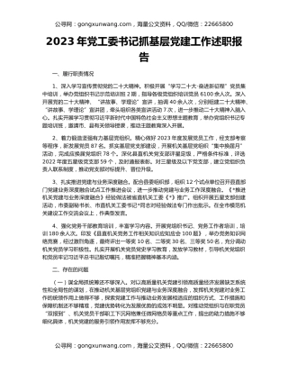 2023年党工委书记抓基层党建工作述职报告