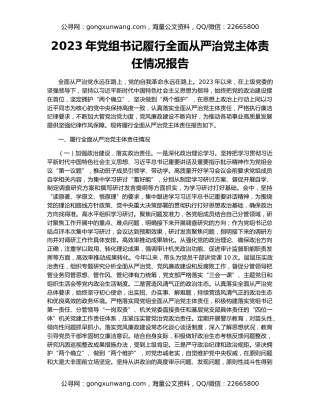 2023年党组书记履行全面从严治党主体责任情况报告