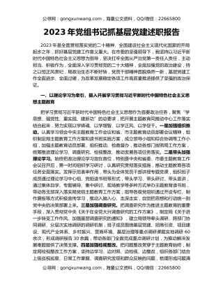 2023年党组书记抓基层党建述职报告