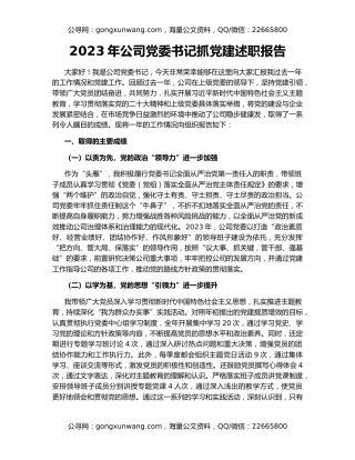 2023年公司党委书记抓党建述职报告