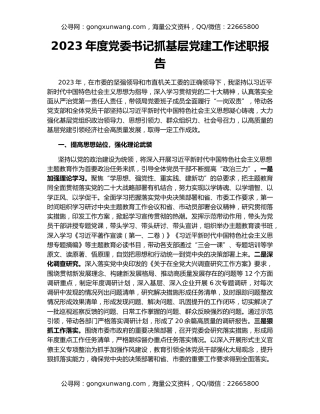 2023年度党委书记抓基层党建工作述职报告