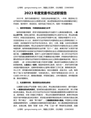 2023年度党委书记述职报告