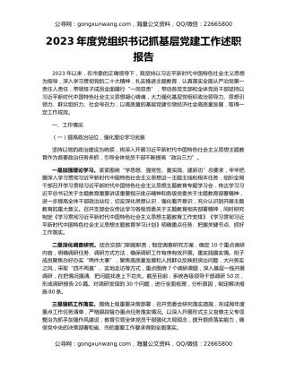 2023年度党组织书记抓基层党建工作述职报告