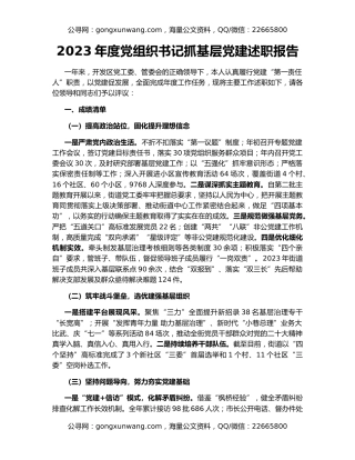 2023年度党组织书记抓基层党建述职报告