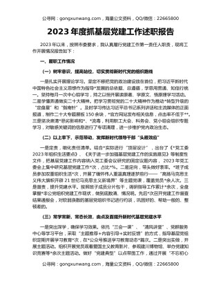 2023年度抓基层党建工作述职报告