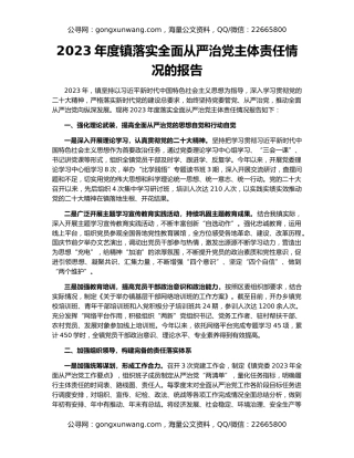 2023年度镇落实全面从严治党主体责任情况的报告