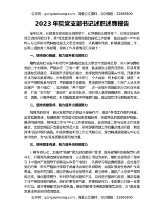 2023年院党支部书记述职述廉报告