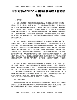 专职副书记2022年度抓基层党建工作述职报告