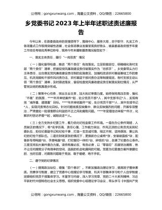 乡党委书记2023年上半年述职述责述廉报告
