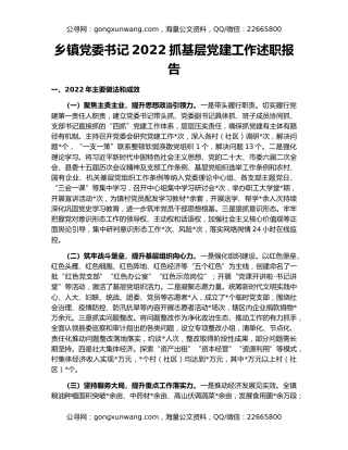 乡镇党委书记2022抓基层党建工作述职报告