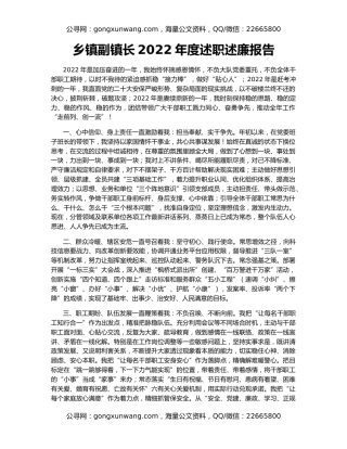 乡镇副镇长2022年度述职述廉报告