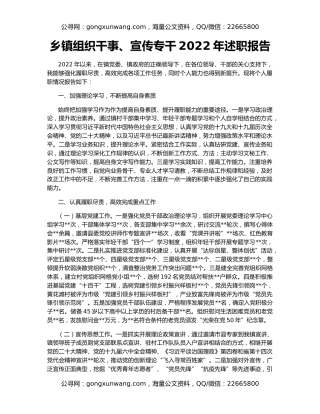乡镇组织干事、宣传专干2022年述职报告