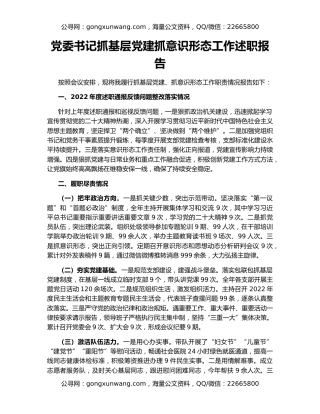 党委书记抓基层党建抓意识形态工作述职报告