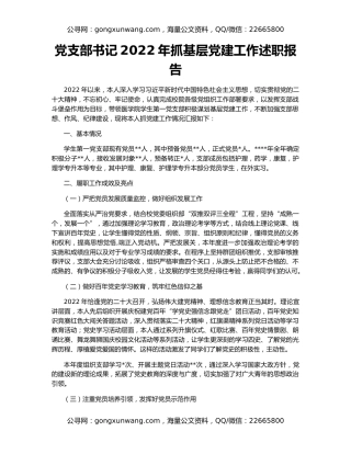 党支部书记2022年抓基层党建工作述职报告（2）