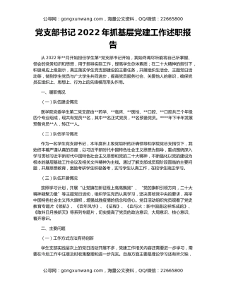 党支部书记2022年抓基层党建工作述职报告（4）